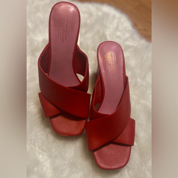 Charlotte Stone Red Heels Sandals Size 9 - Picture 3 of 6